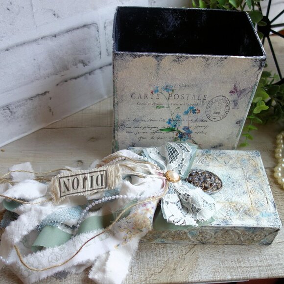 Shabby Chic Storage Box Romantic Keepsake Box Handmade Fancy Dresser Box Caddy - Picture 7 of 11